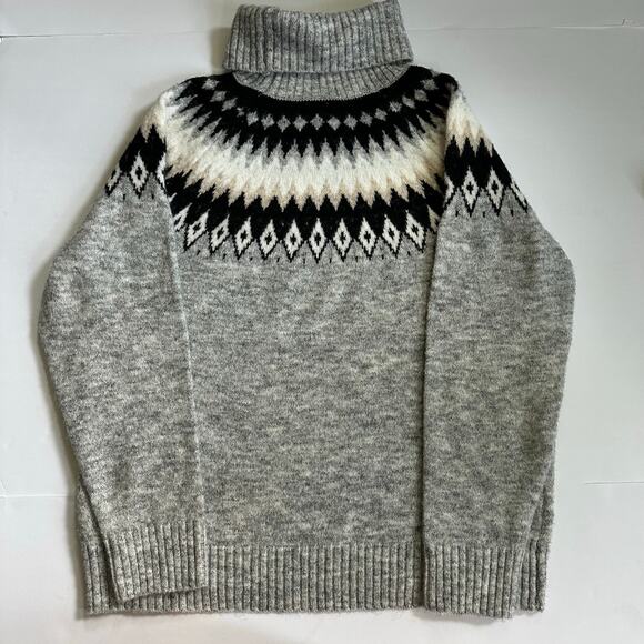 ASPEN Gray Fair Isle Wool Blend Lightweight Turtleneck Sweater Size XL Ski Cozy - Picture 5 of 7